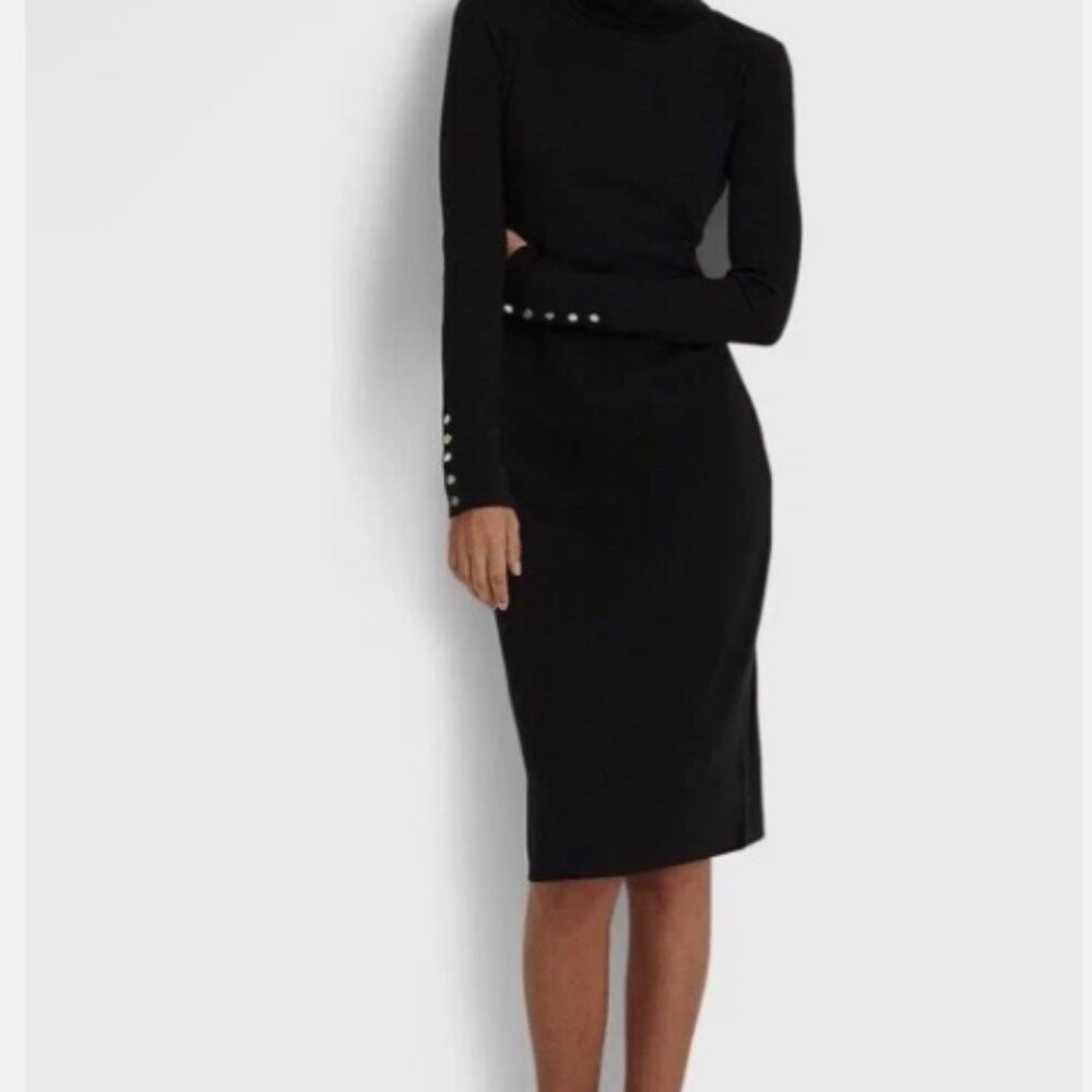 Ralph Lauren Black Label Dress Cotton-Blend Turtleneck long-sleeve 10 Orig $145